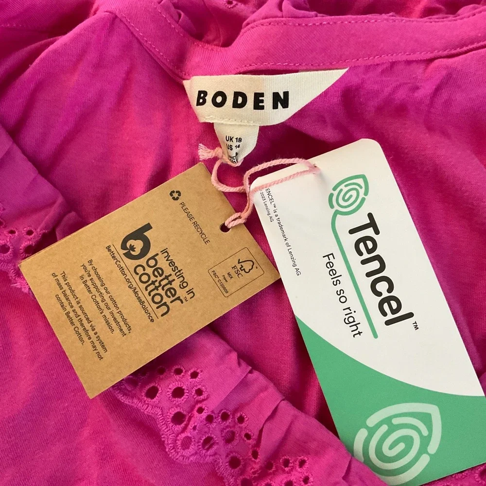 Boden Broderie V-Neck Top Blouse Shirt Pink US 14 NEW ruffle preppy work weekend
